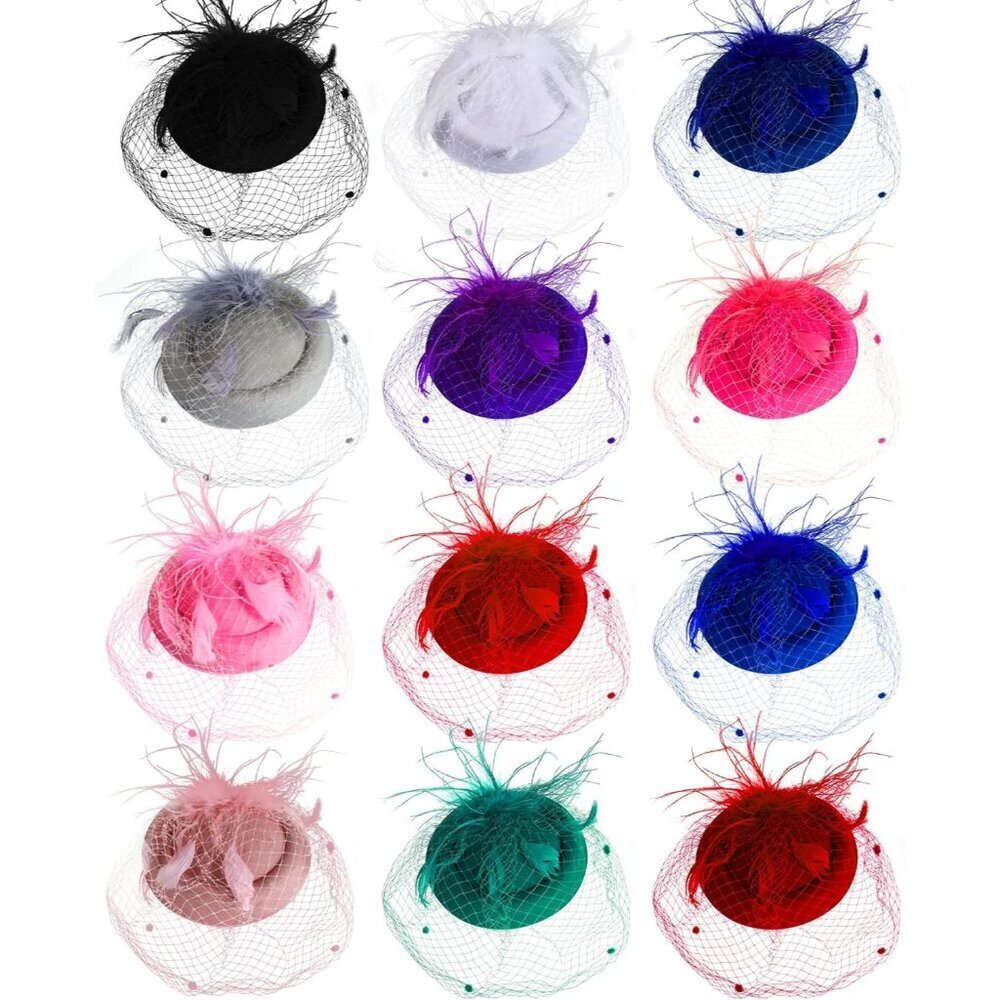 12 Pcs Fascinators Hats Mesh Faux Feather Veil Vintage Tea Party Headwear
